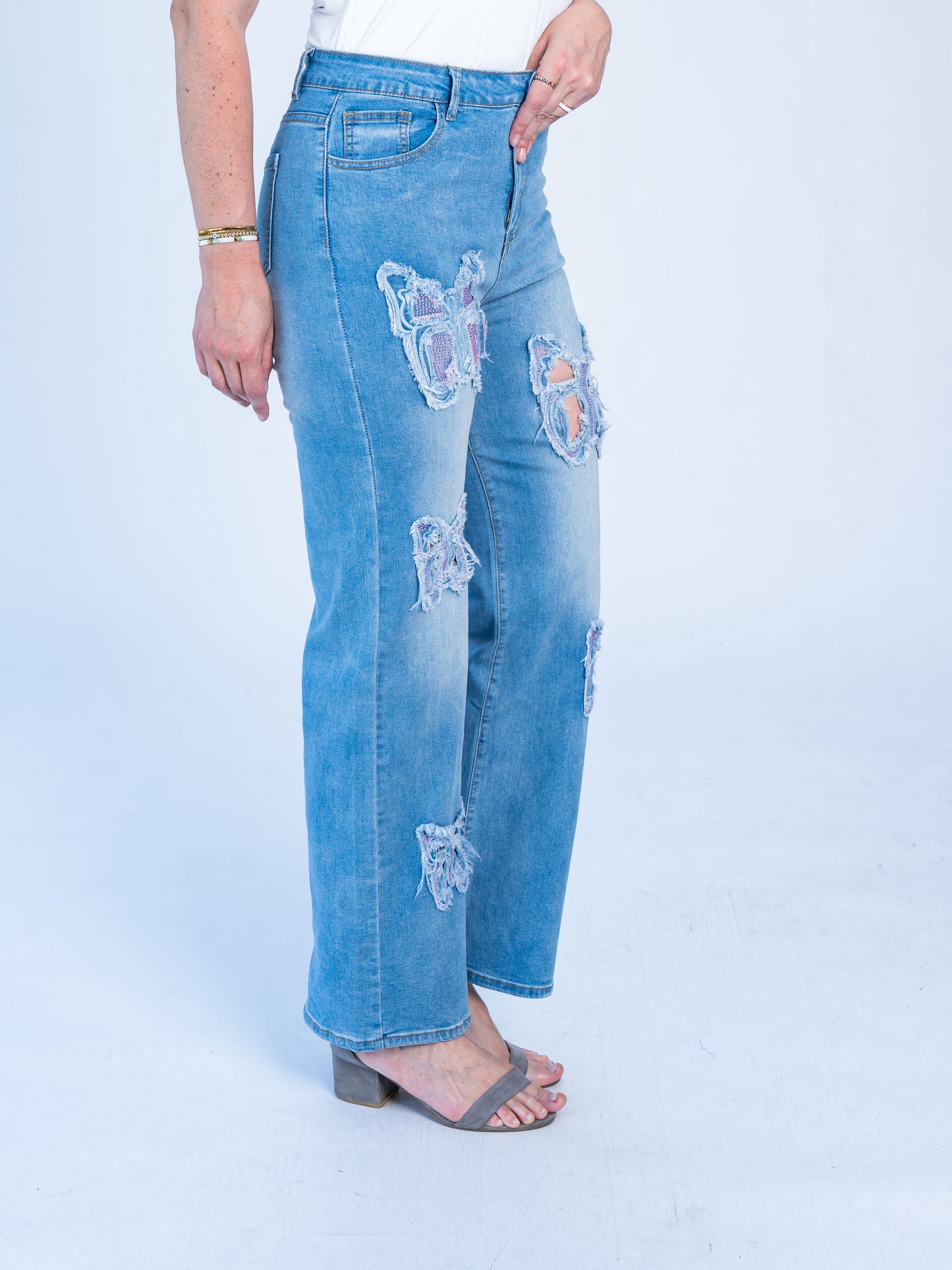 JEANS FLORES Y MARIPOSAS