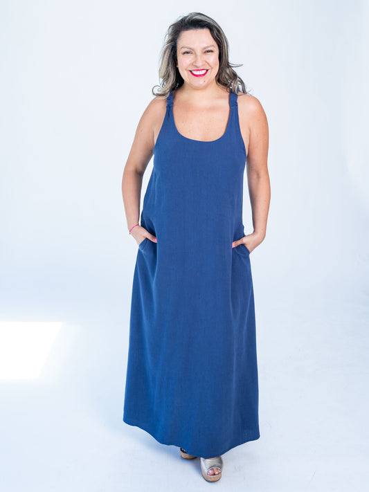 VESTIDO LARGO SIMIL LINO MARGOT AZUL