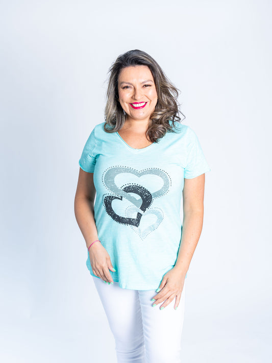 POLERA TRES CORAZONES TURQUESA