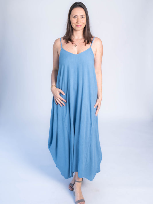 VESTIDO OVER SIMIL LINO AZUL