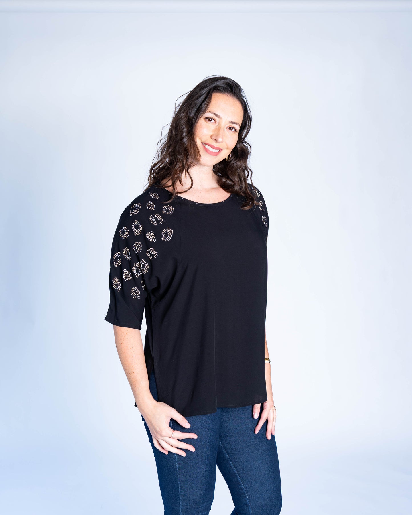 BLUSA KARINA BRILLOS NEGRA