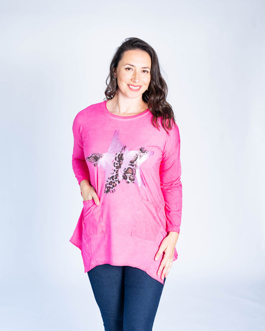 POLERA LARGA STAR FUCSIA